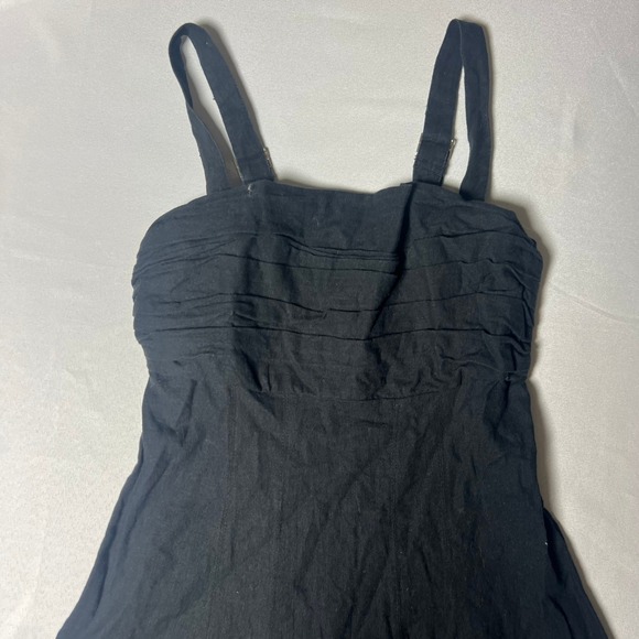 Abercrombie Fitch Black Smocked Linen blend Square Neck Midi Dress Size Small